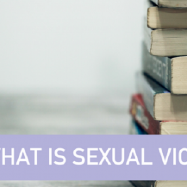 stack of books: "What is Sexual Violence?"